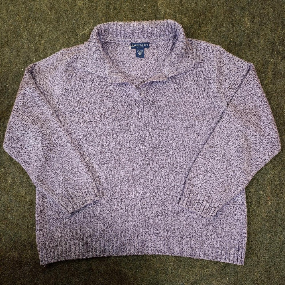 Karen Scott Woman Lavender Purple Marled Knit Collar Sweater 1X